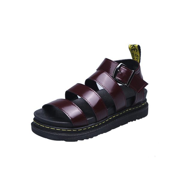 (red-brown, 35) Womens Chunky Sandals Thick Sole Strappy Block Flatforms Shoes Summer