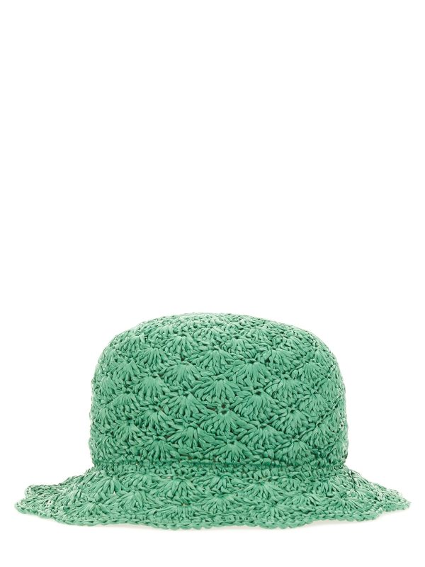 red (v) raffia bucket hat