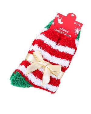 (red&white) Santa Coral Fleece Socks Winter Christmas Moose Tree Pattern Warm Hose Women Cotton Cute Stockings