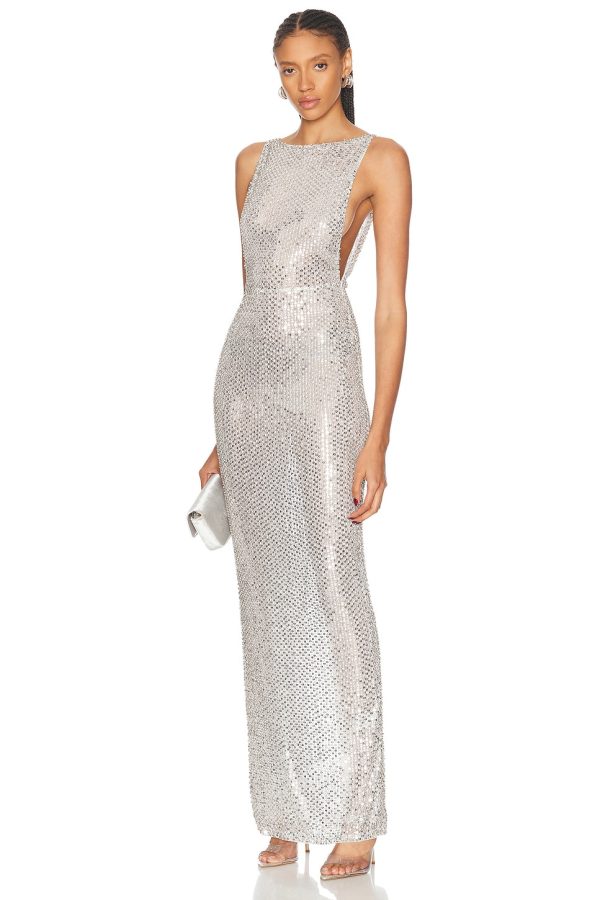 retrofete Asha Sequin Dress in White & Silver - Metallic Silver. Size L (also in ).