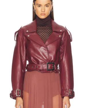 retrofete Einsley Leather Jacket in Port - Red. Size L (also in M, S, XS).