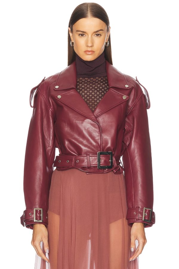 retrofete Einsley Leather Jacket in Port - Red. Size L (also in M, S, XS).