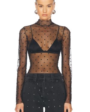 retrofete Lilith Mesh Top in Black - Black. Size L (also in M, S, XL, XS).