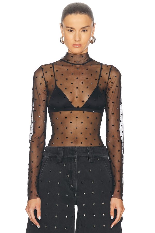 retrofete Lilith Mesh Top in Black - Black. Size L (also in M, S, XL, XS).