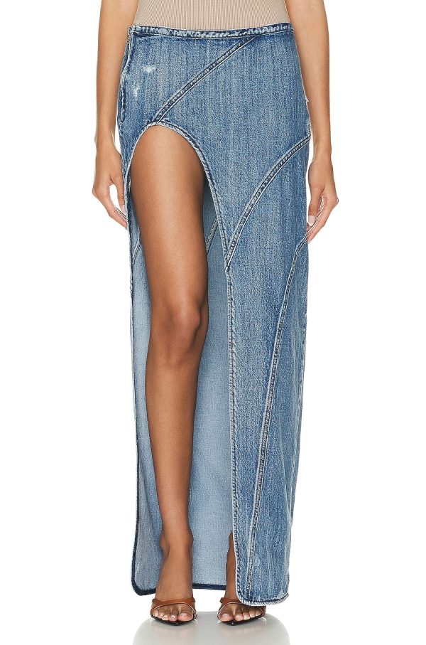 retrofete Mecha Skirt in Sea - Denim-Medium. Size 26 (also in ).