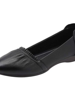 rismart Womens Leather Ballet Pumps Formal Dress Slip SN02547(Black,5