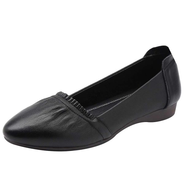 rismart Womens Leather Ballet Pumps Formal Dress Slip SN02547(Black,5