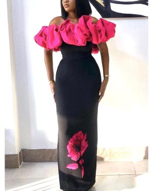 (rose, 3XL) Aomei Rose Red Dresses For Women Off Shoulder Sleeveless Bodycon Floor Length Plus Size Evening Cocktail Party Outfits
