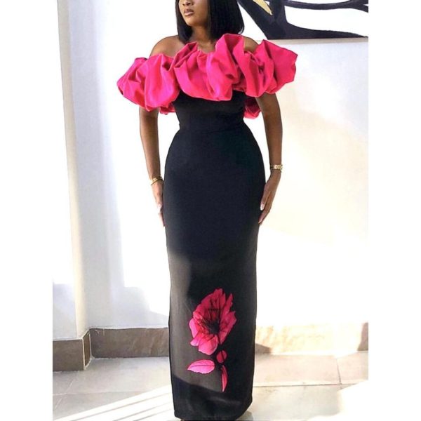 (rose, 3XL) Aomei Rose Red Dresses For Women Off Shoulder Sleeveless Bodycon Floor Length Plus Size Evening Cocktail Party Outfits