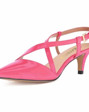 (rose red, 39) Women's 5cm Pointed Toe Cross Strap Buckle Sandals Slingback Pumps High Heels Party Wedding Dress Comfortable Shoes shoe