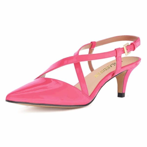 (rose red, 39) Women's 5cm Pointed Toe Cross Strap Buckle Sandals Slingback Pumps High Heels Party Wedding Dress Comfortable Shoes shoe