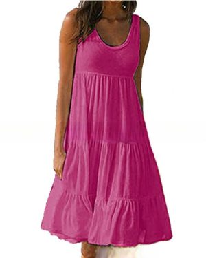 (rose red, XXXXXL) Xs-5xl Plus Size Women's Casual Spring And Summer O-neck Strapless Dress Sleeveless Dress Loose Vest A-line Dress