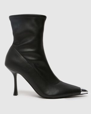 schuh Babette Stretch Point Ankle Boots in Black