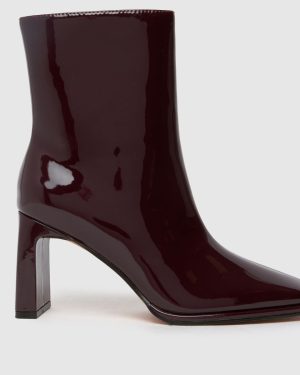 schuh Becca Square Toe Heeled Boots in Burgundy