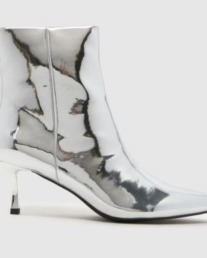 schuh Brynn Kitten Heel Boots in Silver