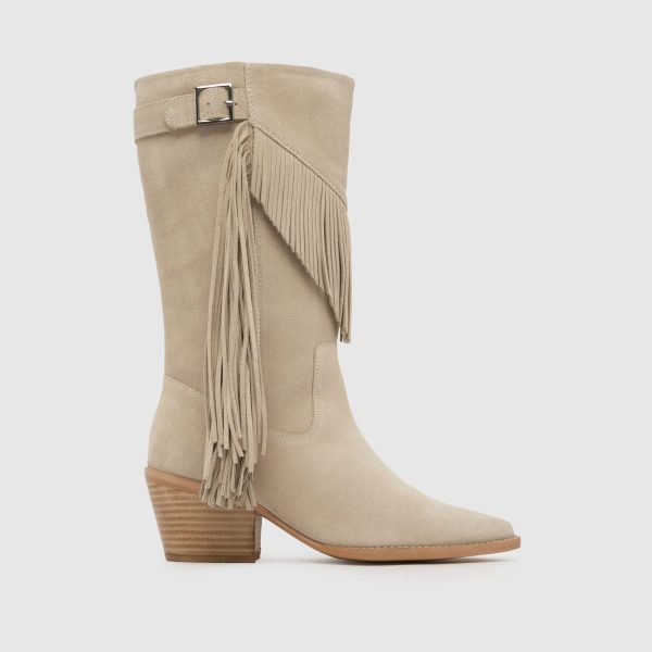 schuh Dina Suede Tassel Western Boots in Beige