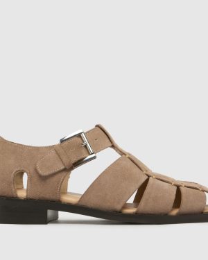 schuh Lesia Suede Fisherman Sandals in Beige