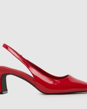 schuh Shae Slingback Court Low Heels in Red