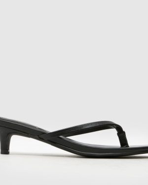 schuh Sunnie Toe Post Kitten High Heels in Black