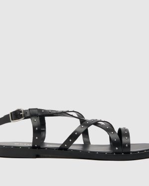 schuh Tadlow Studdded Flat Sandals in Black