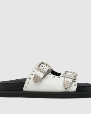 schuh Treasure Leather Studded Sandals in White