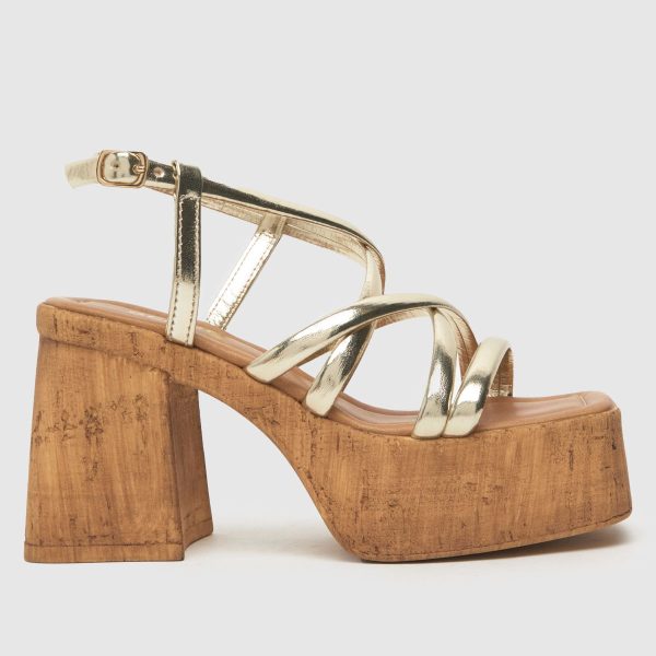 schuh Vivian Strappy Cork Platform Sandals in Gold