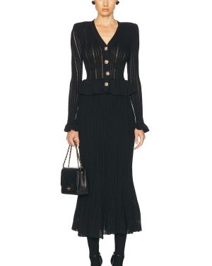 self-portrait Knit Peplum Midi Dress in Black - Black. Size L (also in S).