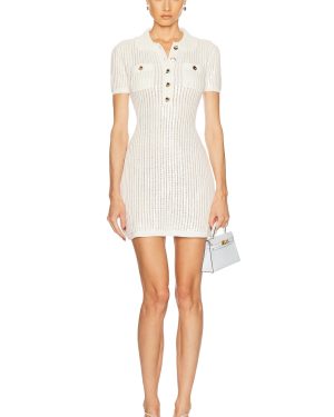 self-portrait Sequin Crochet Mini Dress in White - White. Size L (also in M, XS).