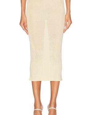 self-portrait Viscose Knit Midi Skirt in Yellow - Yellow. Size L (also in M, S, XS).
