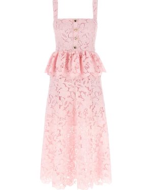 self-portrait pink Lace Peplum Midi Dress