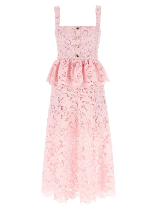 self-portrait pink Lace Peplum Midi Dress