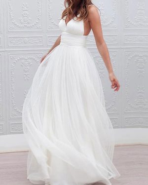 simple wedding dresses 2025 a line v neck straps backless tulle beach wedding bridal dress