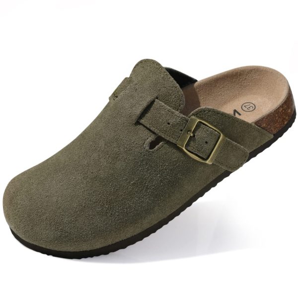 (suede-Army Green, 41) Women Slippers Suede Mules Cork Footbed Home Sandals with Arch Support ﻿