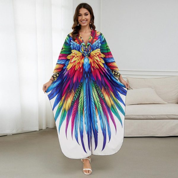 (tea rose, One Size) Beach Kaftans For Women Printed Maxi Dresses Cover Ups For Swimwear Summer Vacation Bathing Suits Factory Supply Big Sales