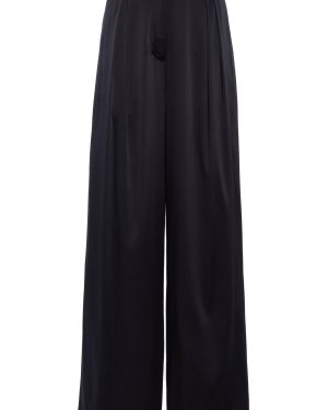 terne - Josephine Pleated Stretch-Silk Satin Wide-Leg Pants - Black - S - Moda Operandi