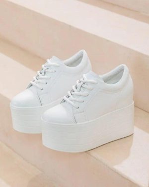 (white, 33) Fujin 12cm New Synthetic Genuine Platform Wedge Flats Leather Autumn Spring Boot Ankle Women High Brand Fashion High Heels Shoes