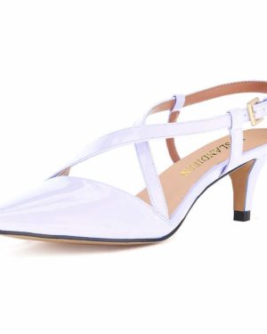(white, 39) Women's 5cm Pointed Toe Cross Strap Buckle Sandals Slingback Pumps High Heels Party Wedding Dress Comfortable Shoes shoe