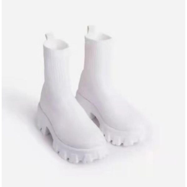 (white, 40) 2024 Casual Stretch Fabric Platform Boots Fashion Slip-on Women Ankle Boots Knitted Sock Platform Shoes Sports Short Boots Plus Sizes 43