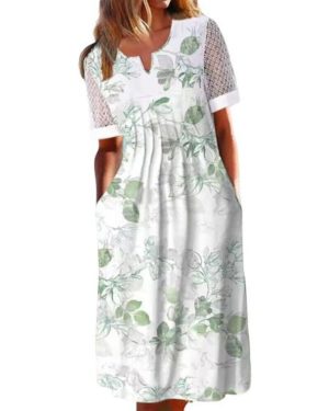 (white, 4XL) Pockets Summer Dress Anti-pilling Popular Floral Cocktail Tunic Long Streetwear Dressing Up