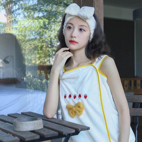 (white, 80*140cm) Coral Velvet Skirt Hemmed Bath Towel Adult Wrap Wearable Bath Towel