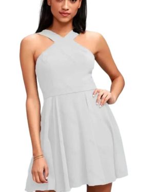 (white, S) Women Sleeveless Backless Sexy Club Mini Dress 2024 Summer Party Strappy Back Zipper Solid Shift Halter Short Dresses