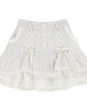 (white, XL) Japanese Kawaii Lolita Mini Skirt Women Lace Casual Elegant Sweet Female Skirt High Waist Bandage Korean Skirt