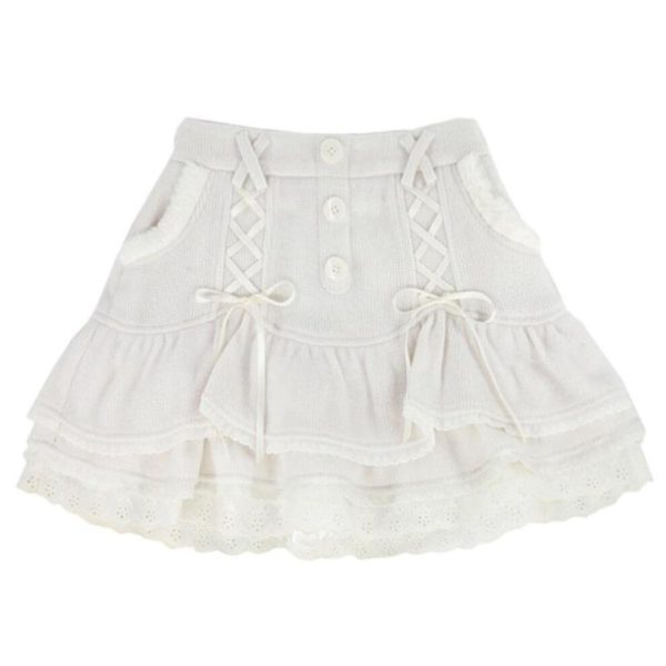 (white, XL) Japanese Kawaii Lolita Mini Skirt Women Lace Casual Elegant Sweet Female Skirt High Waist Bandage Korean Skirt