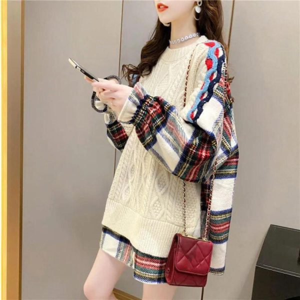 (white, XL) Sweater Women Autumn And Winter Pullover Loose Casual Tops Versatile And Comfortable Large Size Knit Sweater