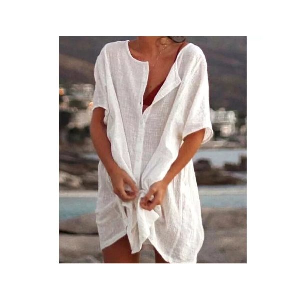 (white, XL=UK14) Ladies Summer Beach Bikini Swimwear Short Dress Beachwear Short Shirt Cover Up
