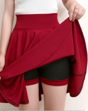 (wine red, XXXL) Flared Skirts Women's Basic Shorts Skirt Fashion Versatile Black Casual Mini Skater Medium Pleated Fluffy Skirt Plus Size
