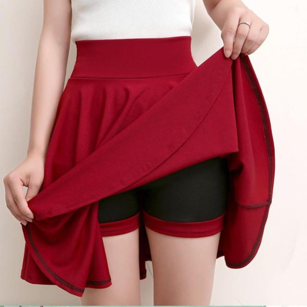 (wine red, XXXL) Flared Skirts Women's Basic Shorts Skirt Fashion Versatile Black Casual Mini Skater Medium Pleated Fluffy Skirt Plus Size