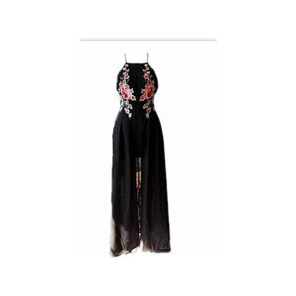 (xl, black) Rose Floral Embroidered High Low Boutique Party Dress