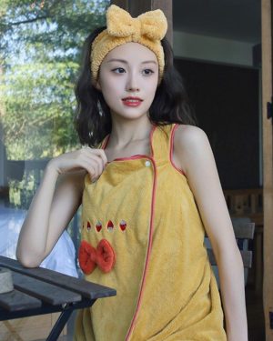 (yellow, 80*140cm) Coral Velvet Skirt Hemmed Bath Towel Adult Wrap Wearable Bath Towel