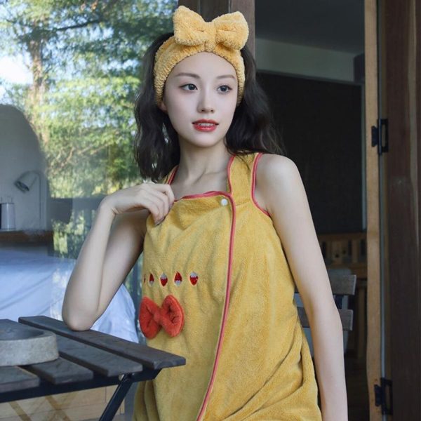 (yellow, 80*140cm) Coral Velvet Skirt Hemmed Bath Towel Adult Wrap Wearable Bath Towel